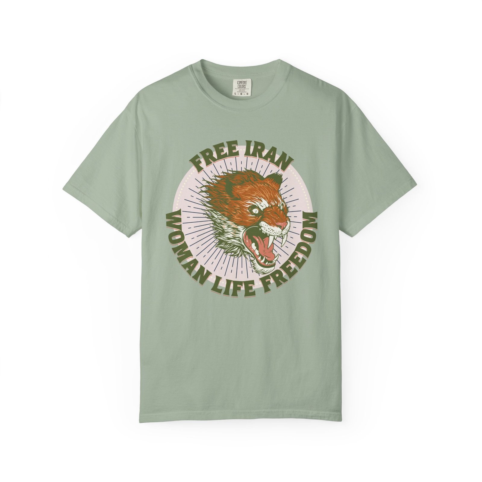Free Iran Protest | Angry Lion Green Retro Unisex Shirt - Image 6