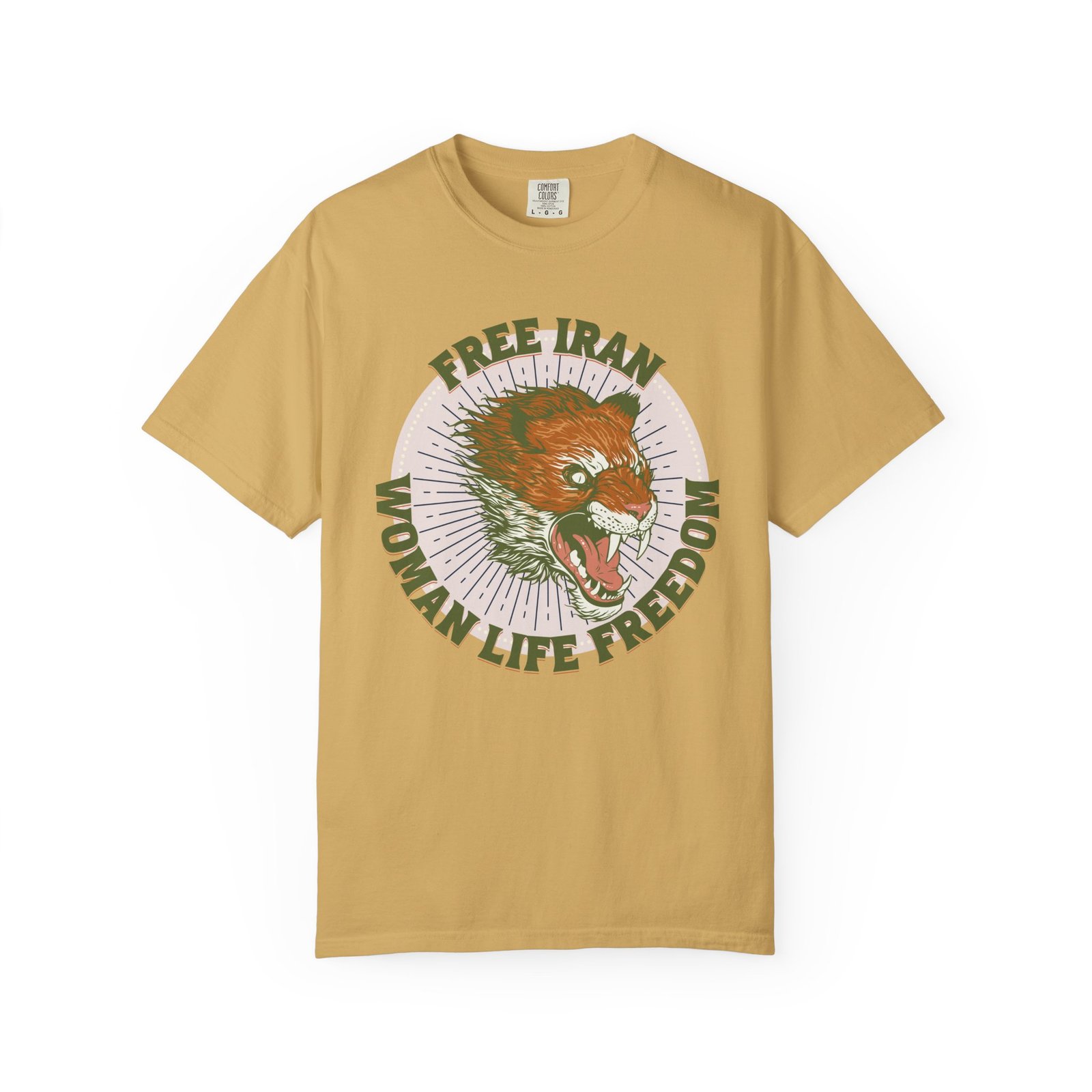 Free Iran Protest | Angry Lion Green Retro Unisex Shirt - Image 2