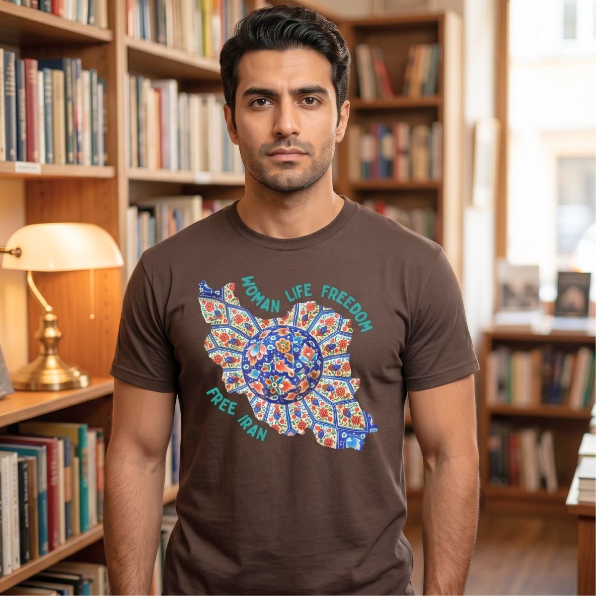 Woman Life Freedom | Persian Art Green Unisex Shirt - Image 3
