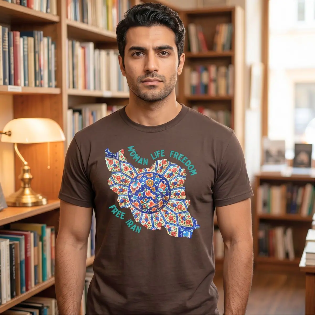 Woman Life Freedom | Persian Art Green Unisex Shirt - Image 3