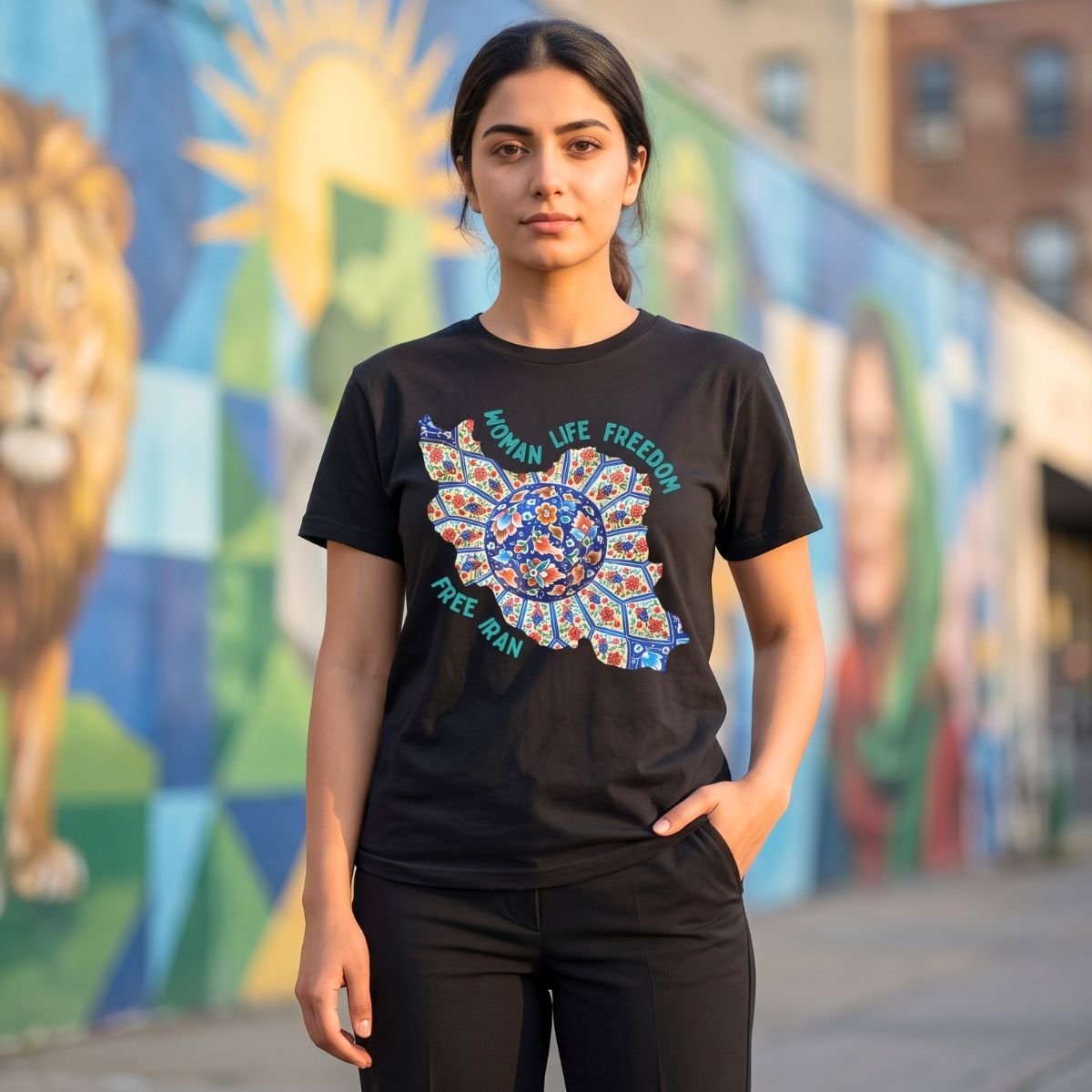 Woman Life Freedom | Persian Art Green Unisex Shirt - Image 7