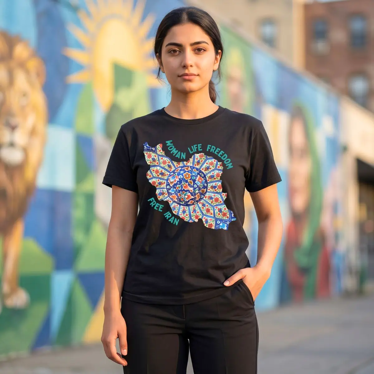 Woman Life Freedom | Persian Art Green Unisex Shirt - Image 7