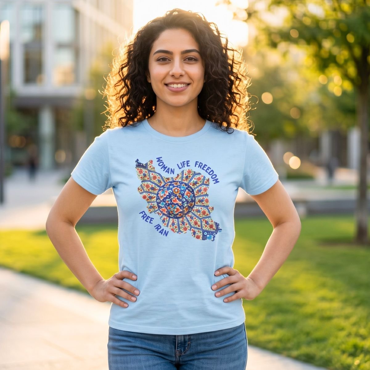 Woman Life Freedom | Persian Art Blue Unisex Shirt - Image 5