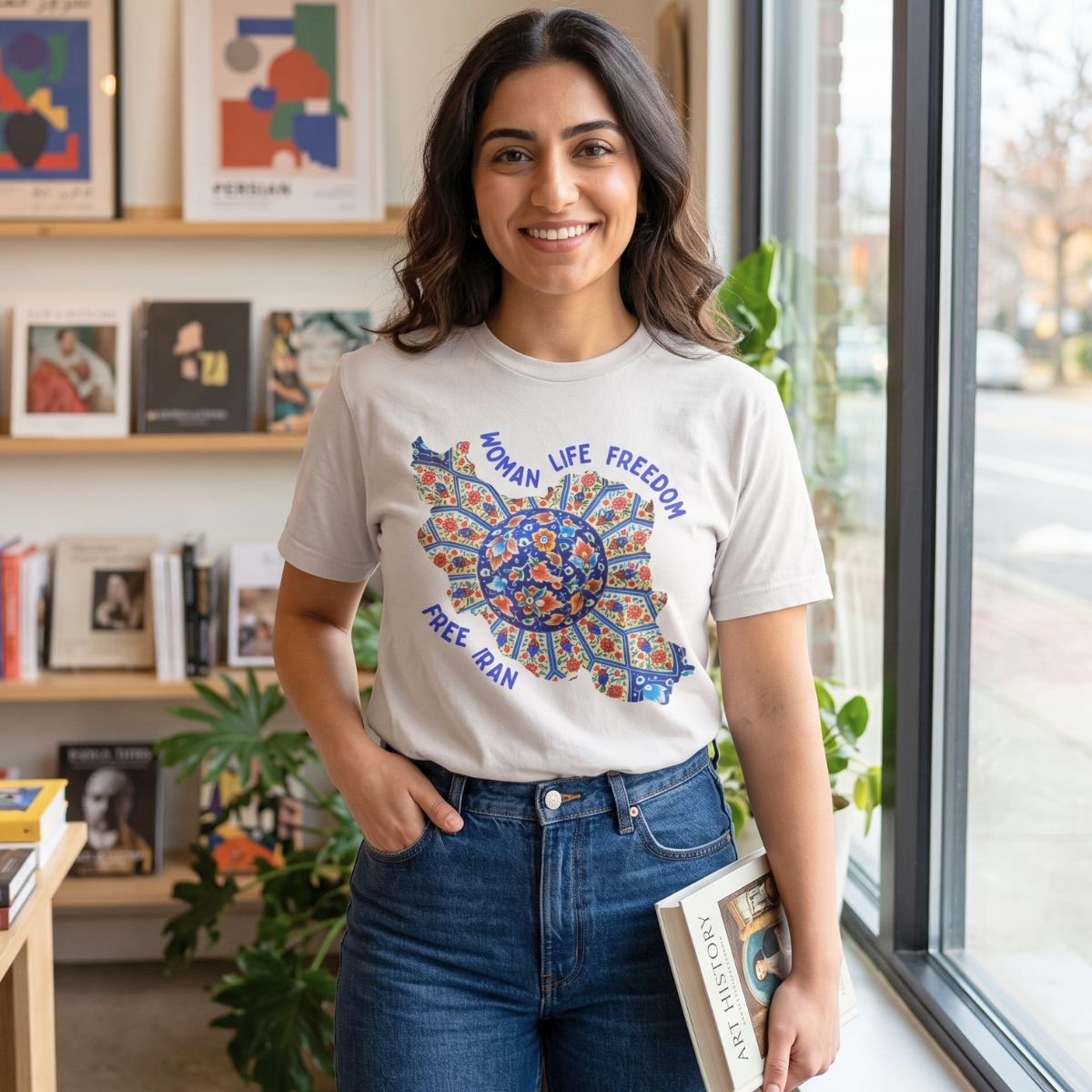 Woman Life Freedom | Persian Art Blue Unisex Shirt - Image 9