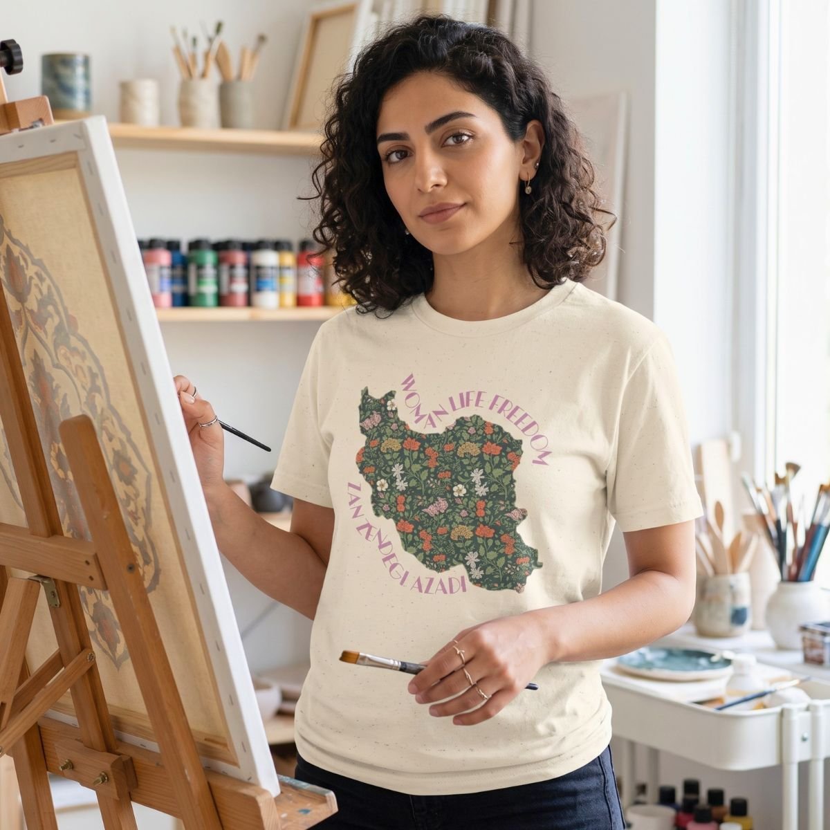 Zan Zendegi Azadi | Persian Gift Pink Unisex Shirt - Image 5