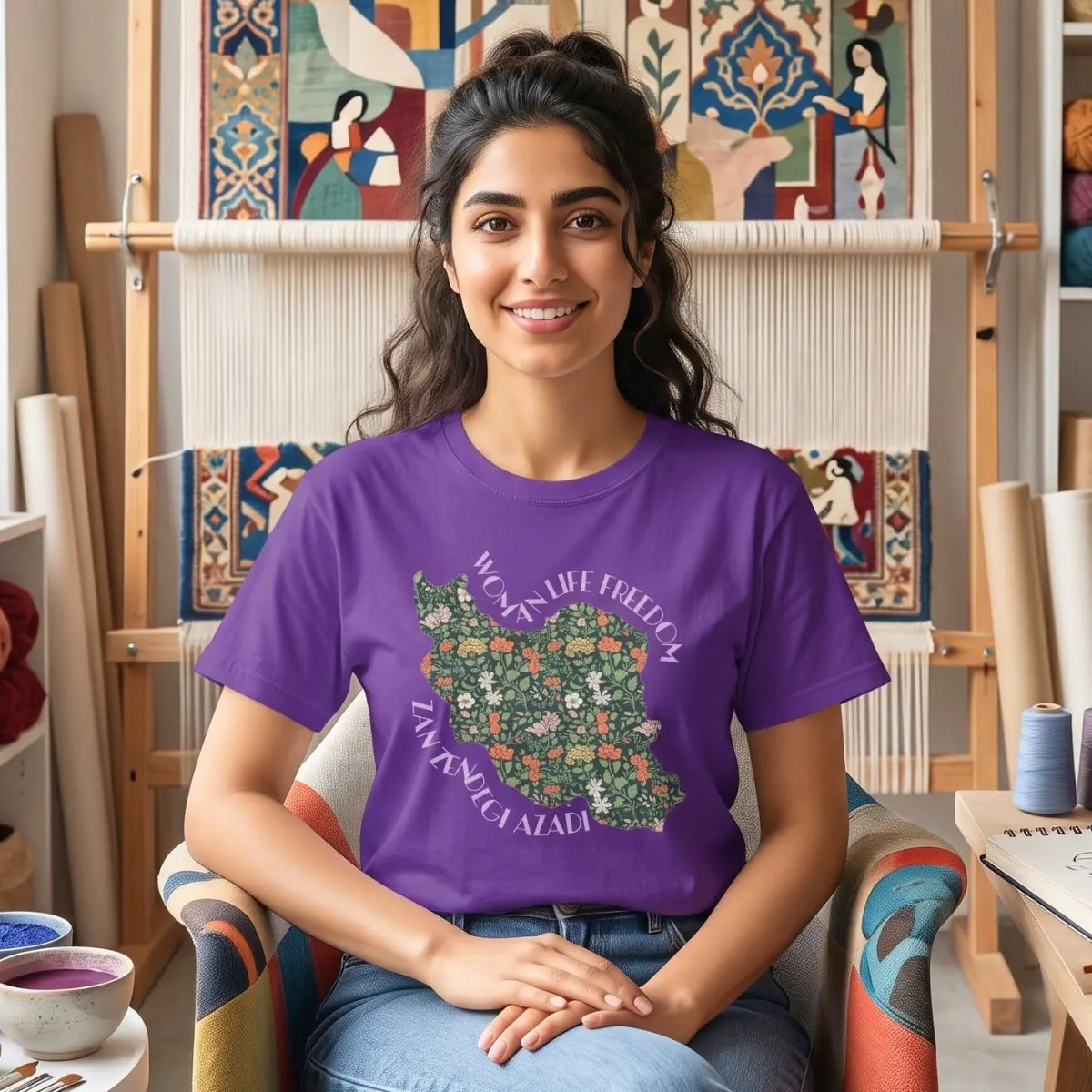 Zan Zendegi Azadi | Persian Gift Violet Unisex Shirt - Image 7