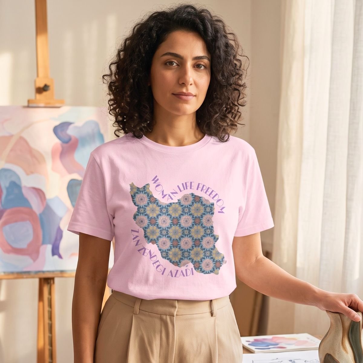 Woman Life Freedom Protest | Flowers Violet Unisex Shirt - Image 7