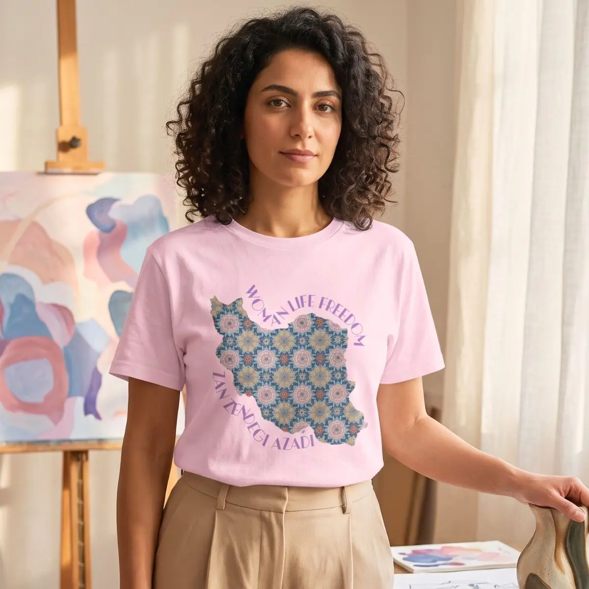 Woman Life Freedom Protest | Flowers Violet Unisex Shirt - Image 7