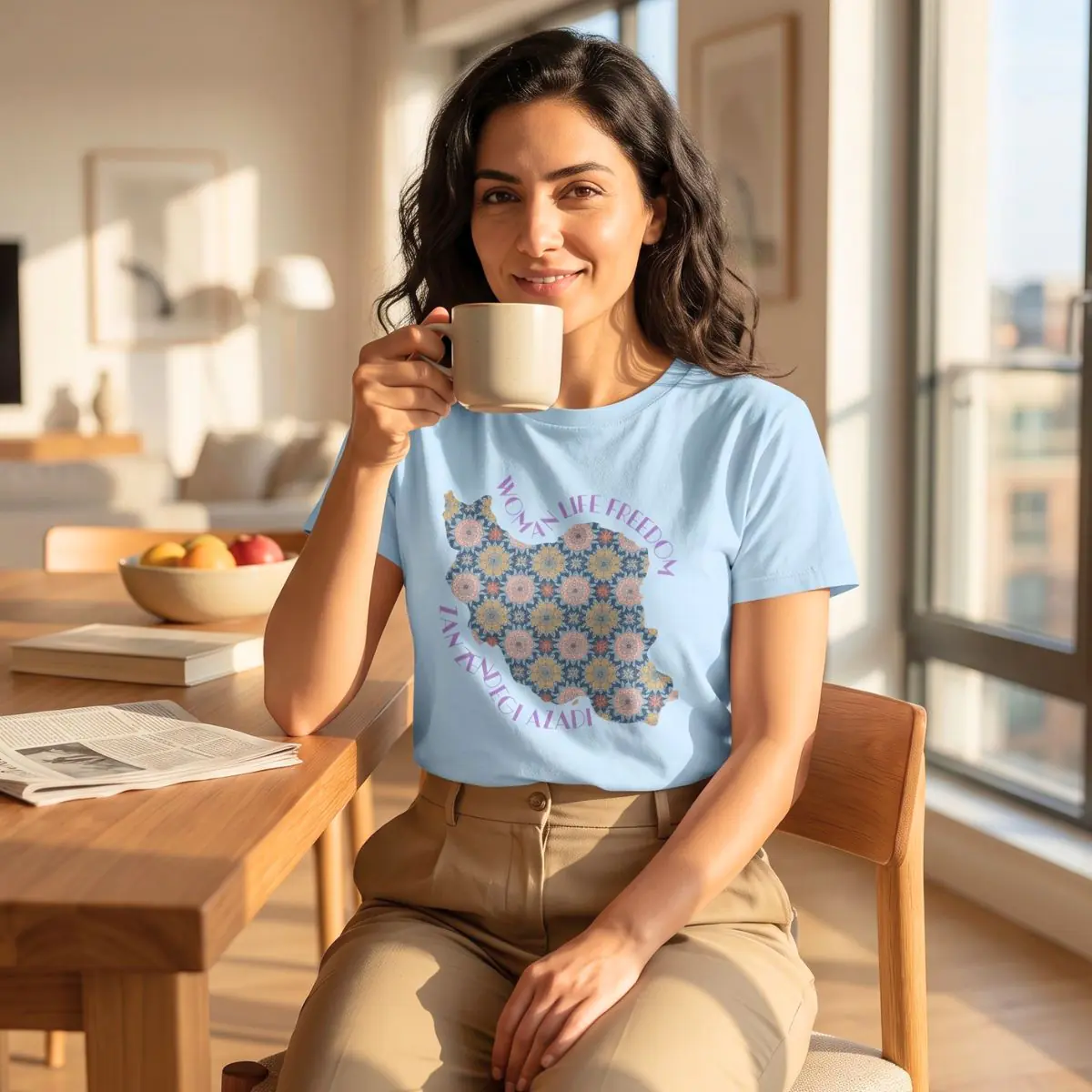 Woman Life Freedom Protest | Flowers Violet Unisex Shirt - Image 3