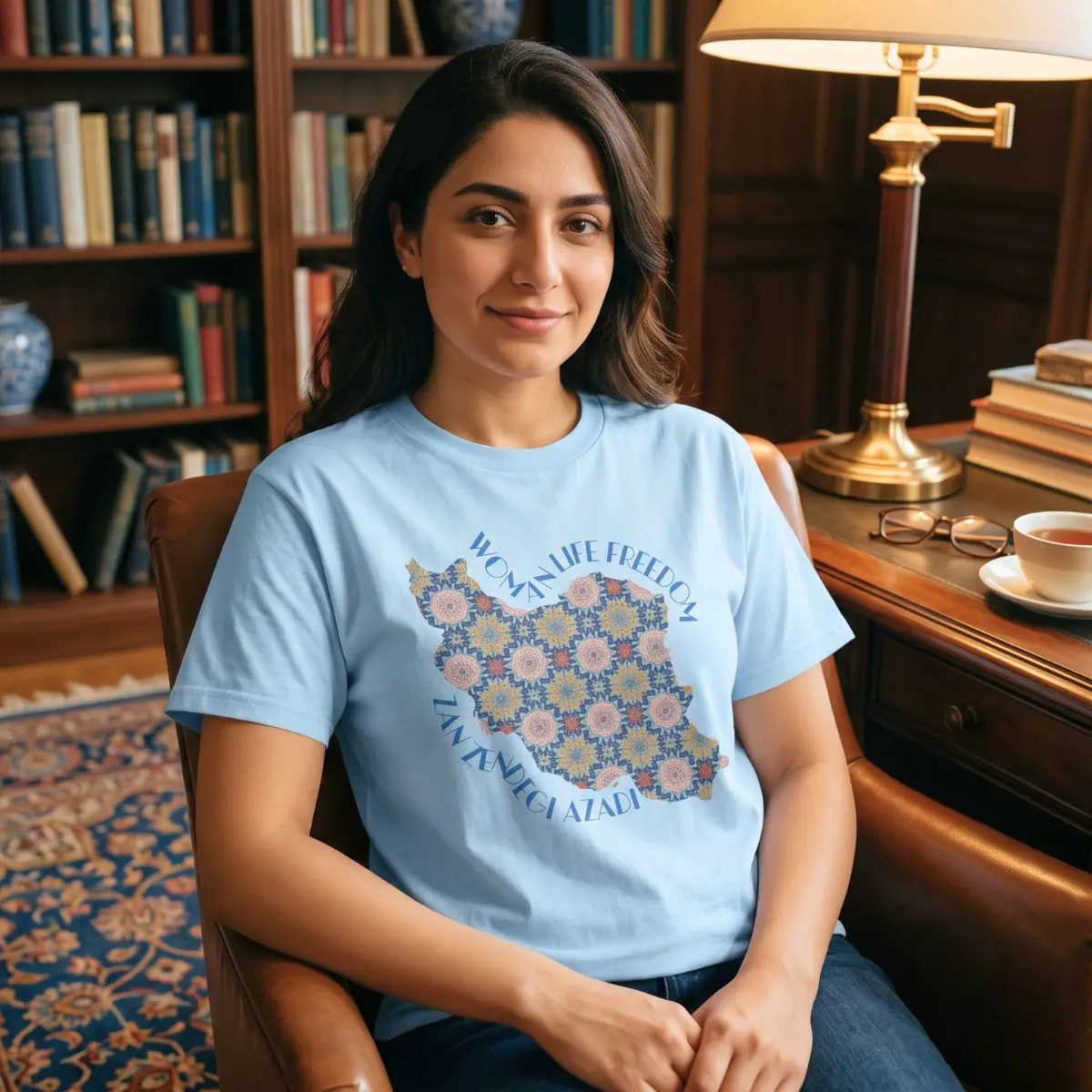 Woman Life Freedom Protest | Flowers Blue Unisex Shirt - Image 3