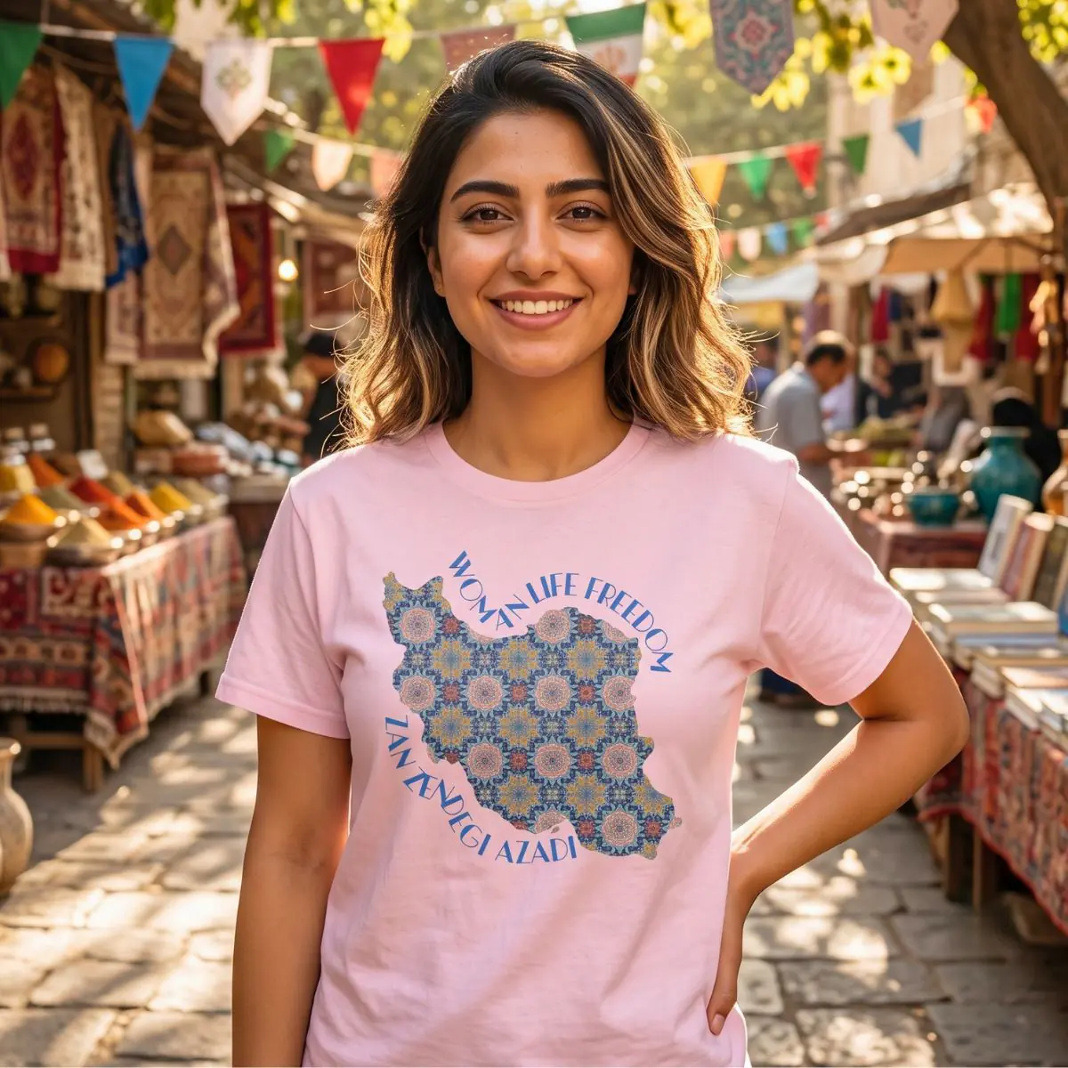 Woman Life Freedom Protest | Flowers Blue Unisex Shirt - Image 7