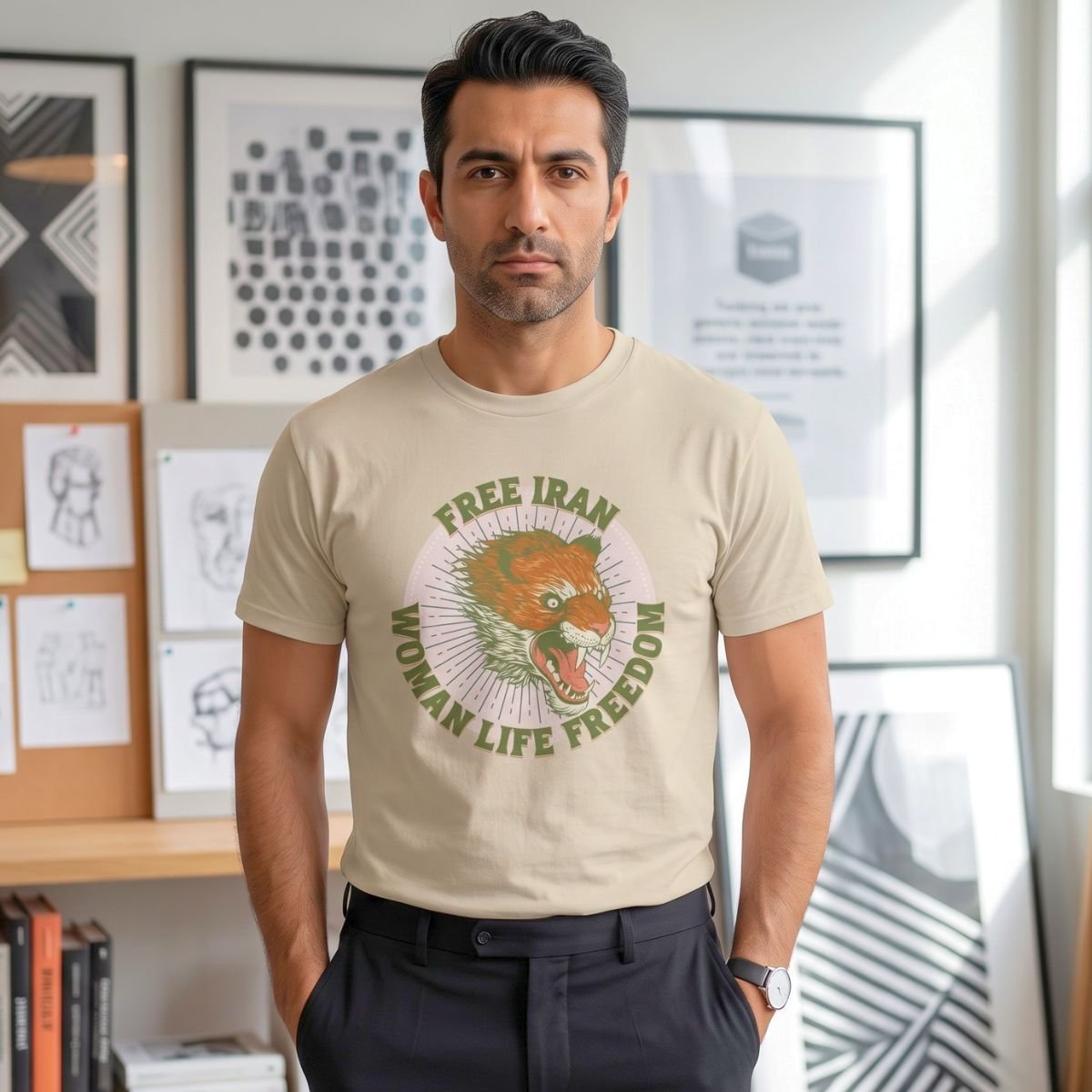 Free Iran Protest | Angry Lion Green Unisex Shirt - Image 5