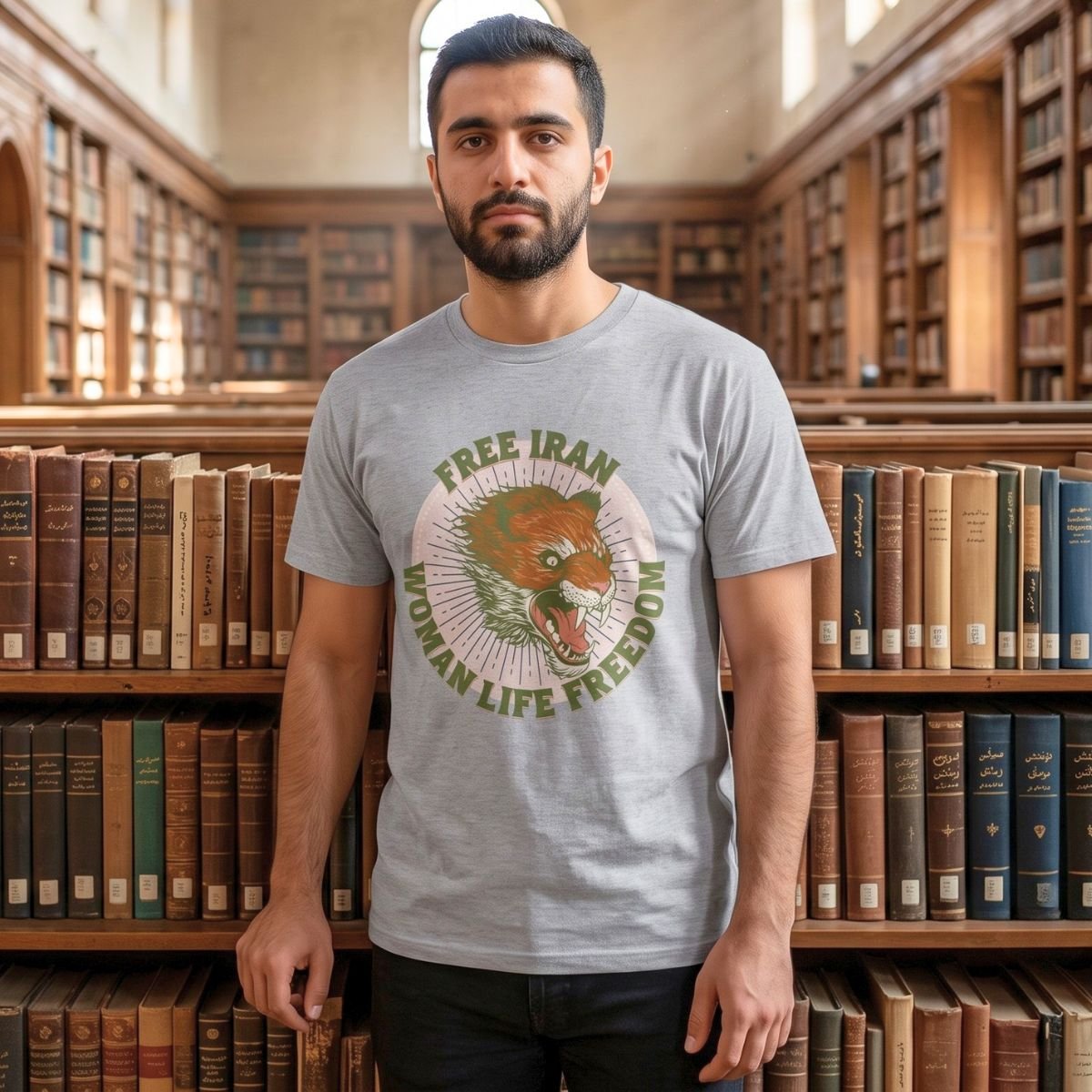 Free Iran Protest | Angry Lion Green Unisex Shirt - Image 7