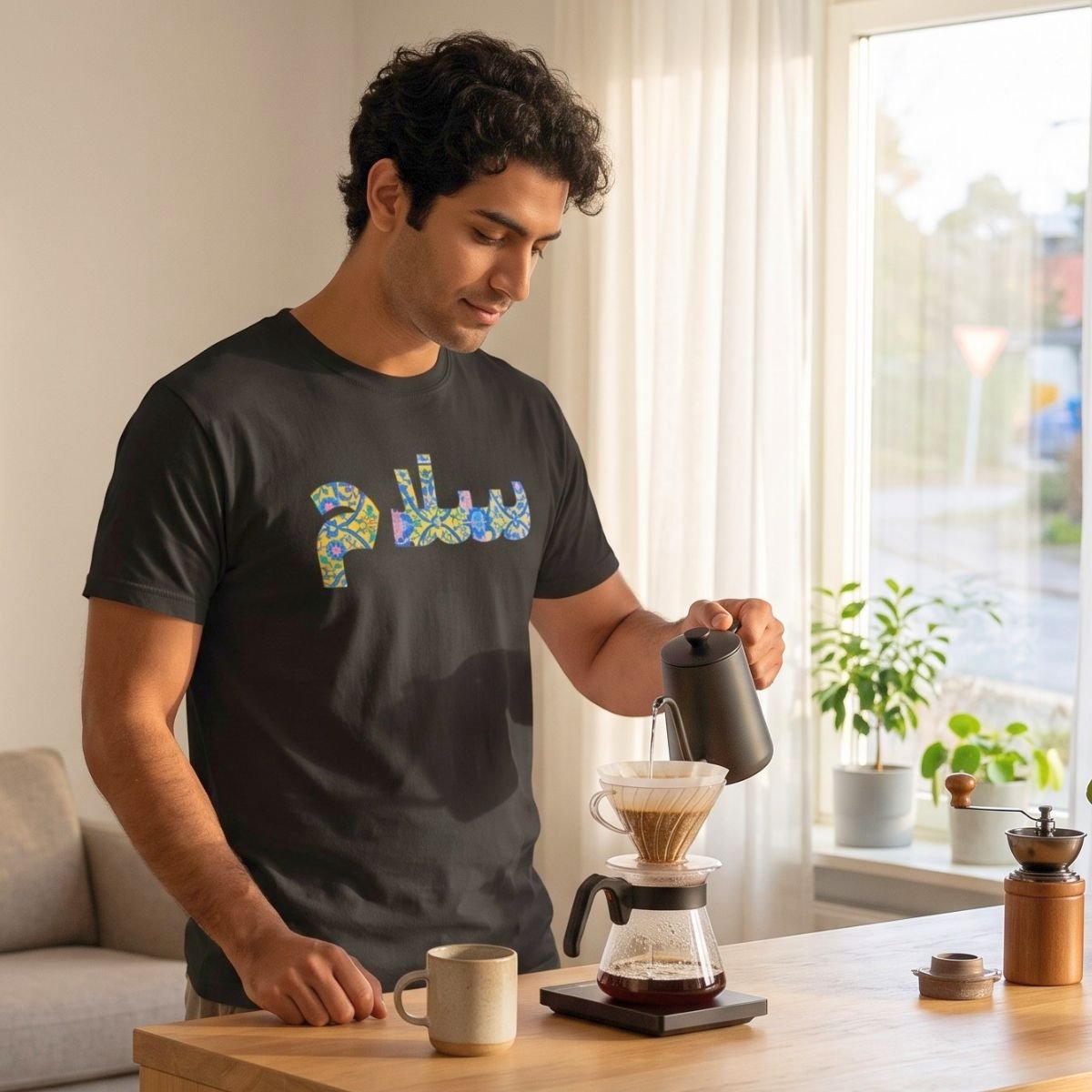 Salam Farsi Greeting Hi | Persian Tile Yellow Unisex Shirt - Image 3