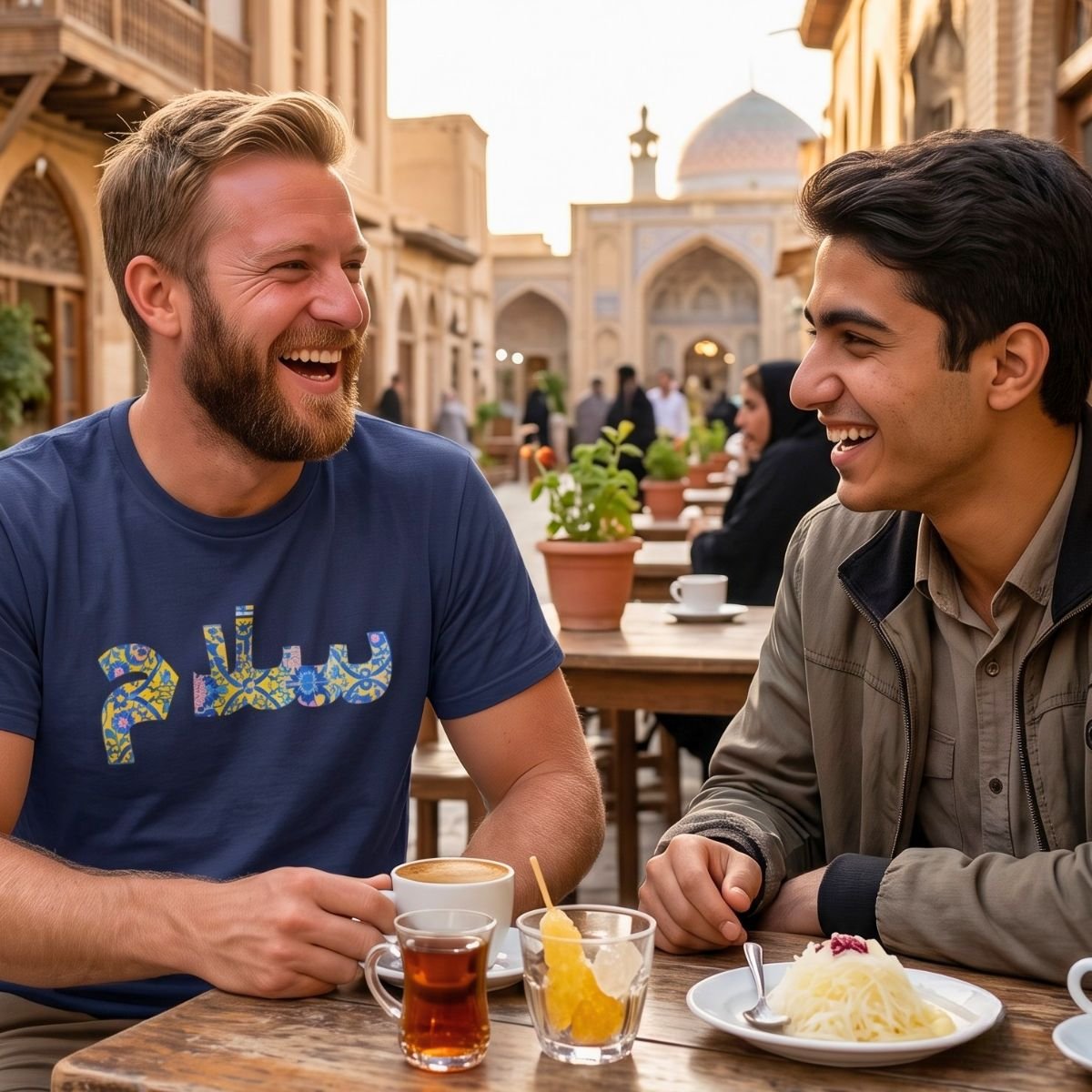 Salam Farsi Greeting Hi | Persian Tile Yellow Unisex Shirt - Image 5