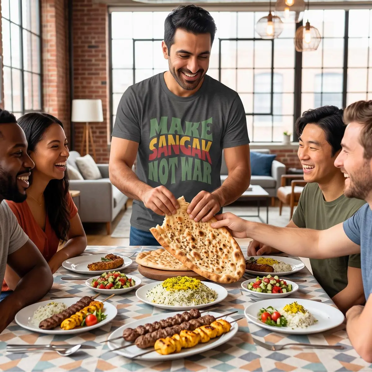 Make Sangak Not War | Persian Pebble Bread Unisex Shirt - Image 3