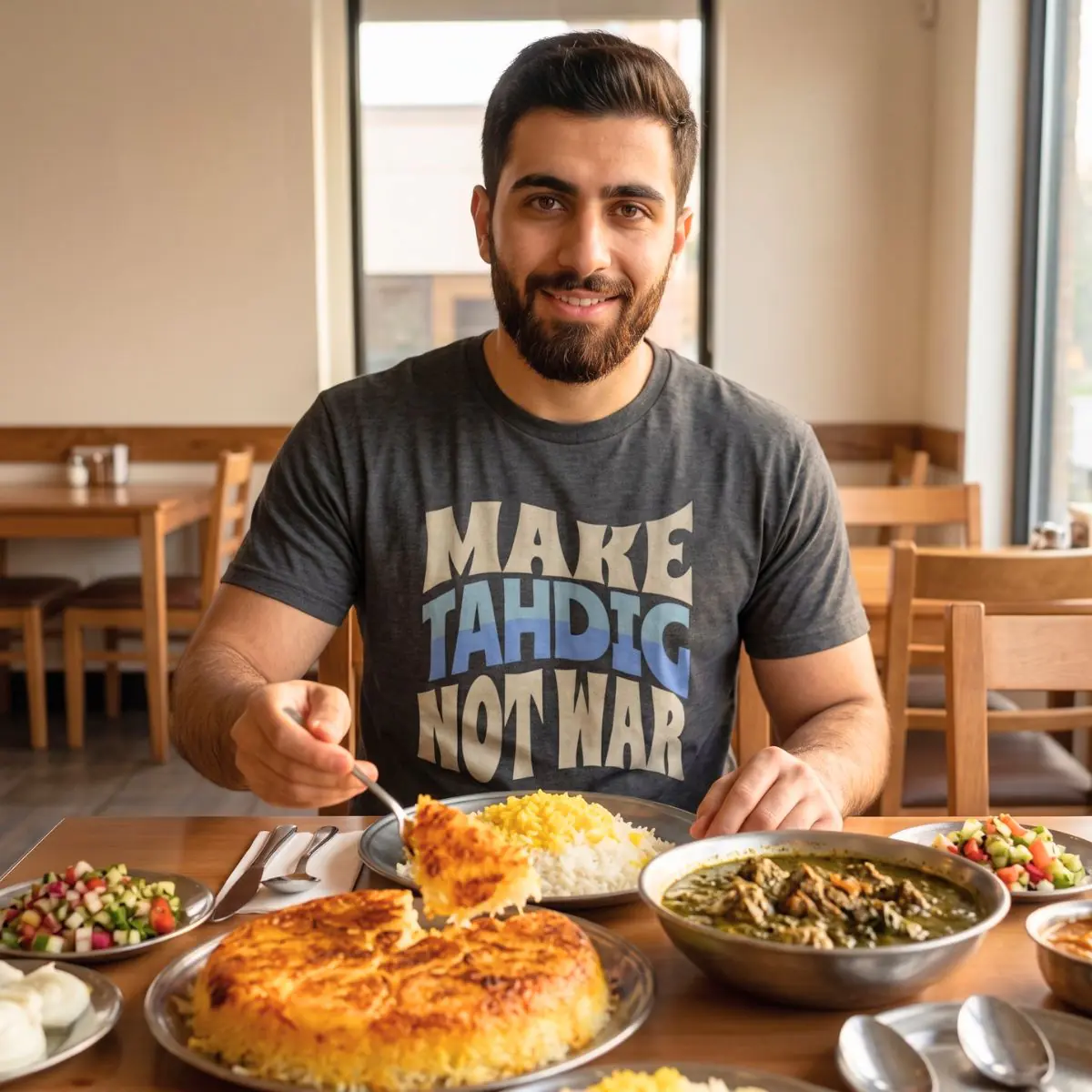 Make Tahdig Not War | Persian Crunchy Rice Unisex Shirt - Image 3