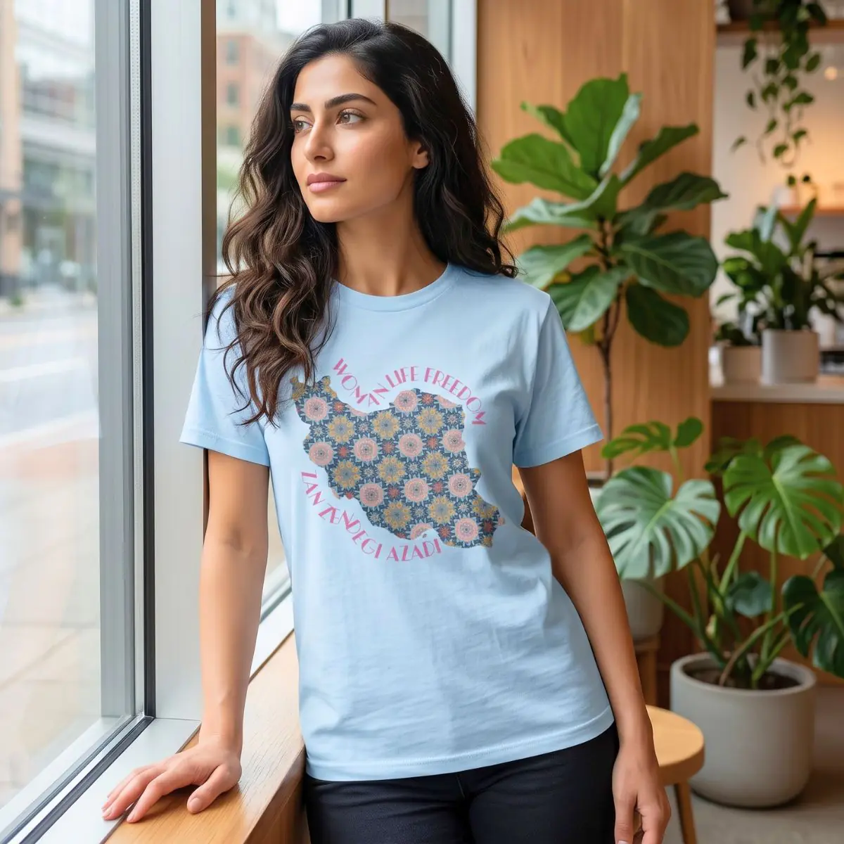 Woman Life Freedom Protest | Flowers Pink Unisex Shirt - Image 3