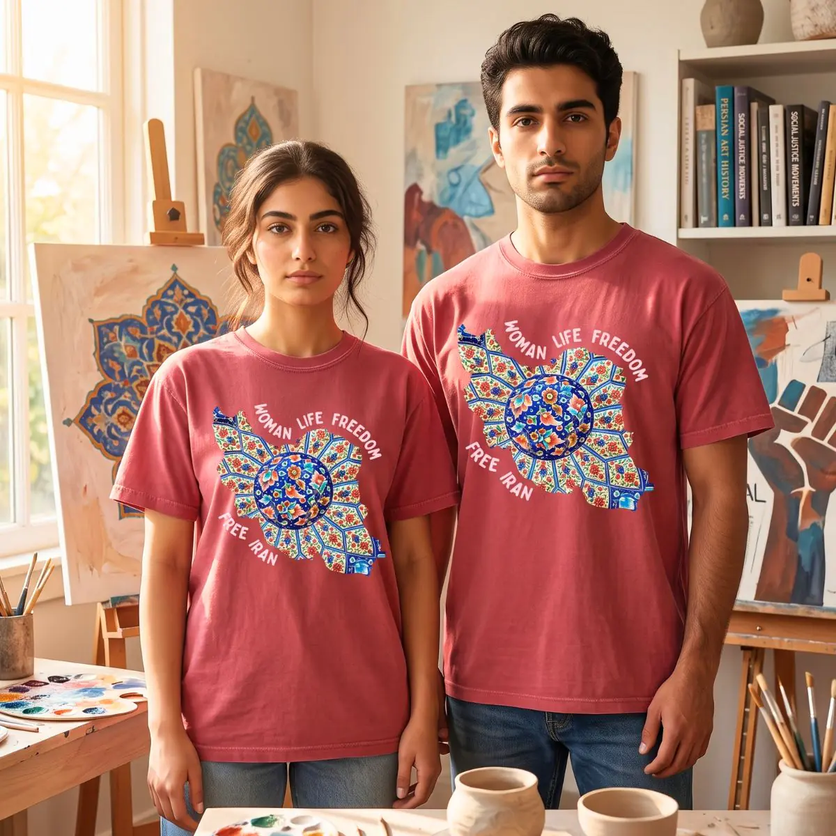 Woman Life Freedom | Persian Art Red Retro T-Shirt - Image 7