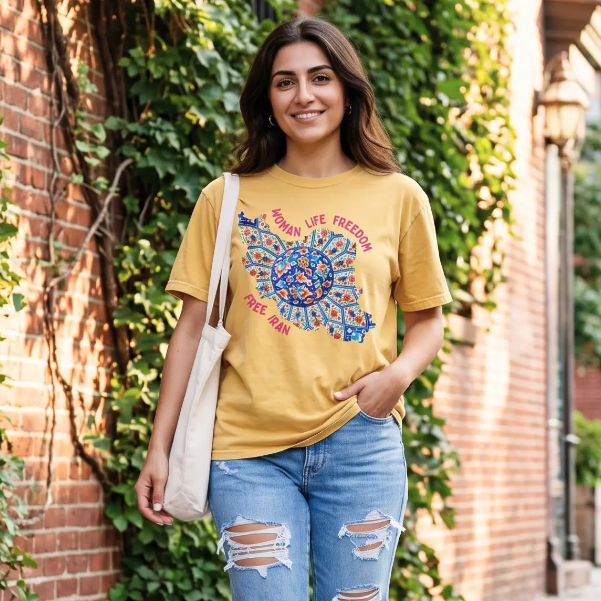 Woman Life Freedom | Persian Art Red Retro T-Shirt - Image 3