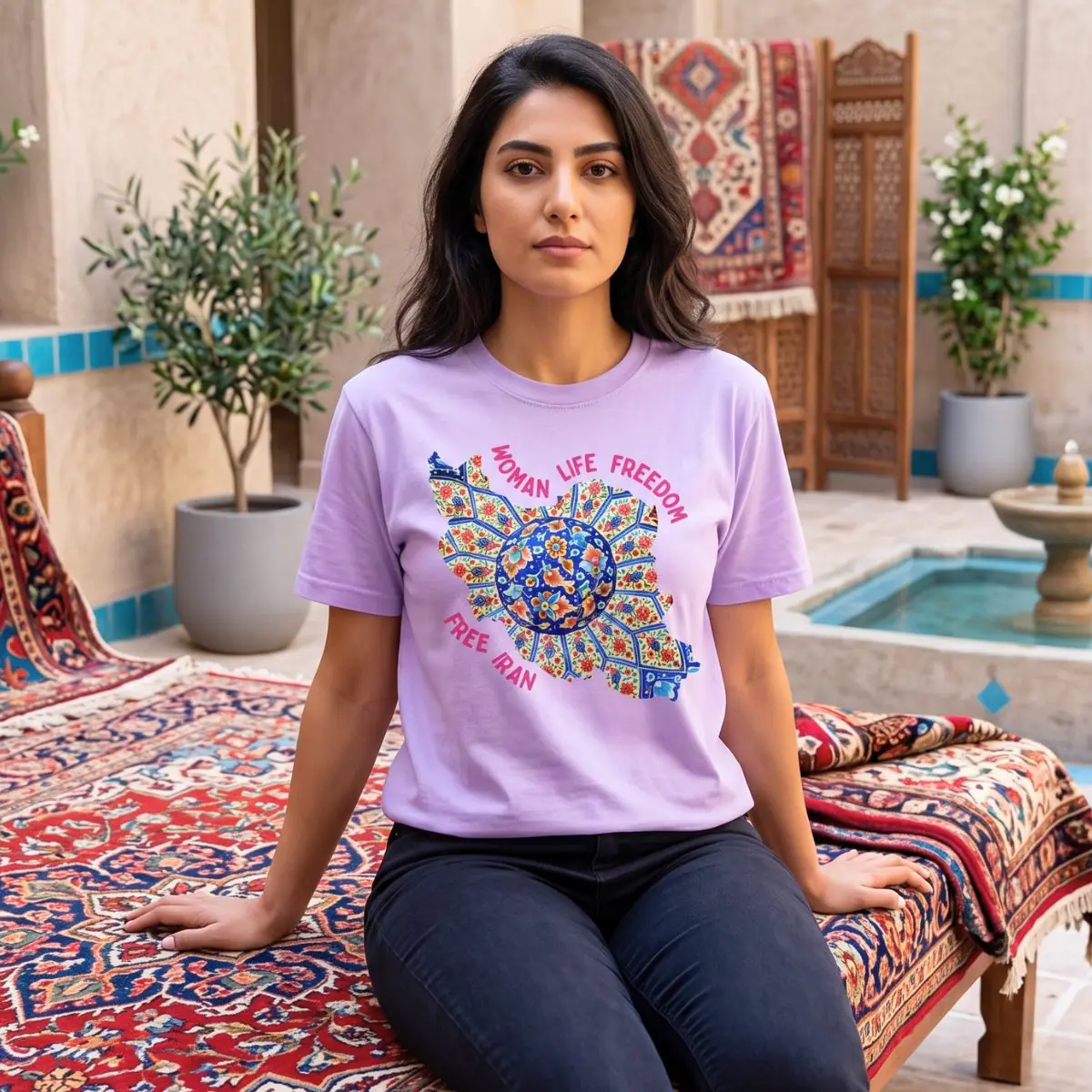 Woman Life Freedom | Persian Art Red Retro T-Shirt - Image 5
