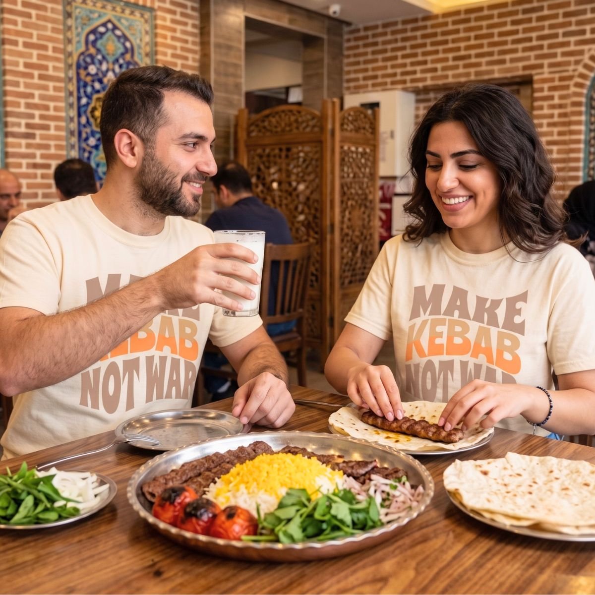 Make Kebab Not War | Kabab Koobideh Cozy Unisex T-Shirt - Image 5