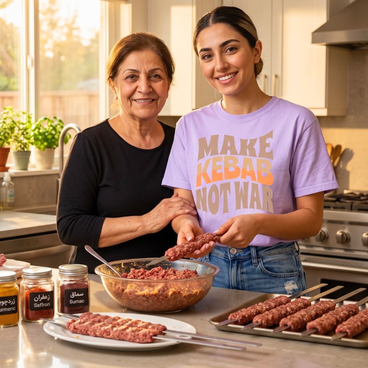 Make Kebab Not War | Kabab Koobideh Cozy Unisex T-Shirt - Image 9
