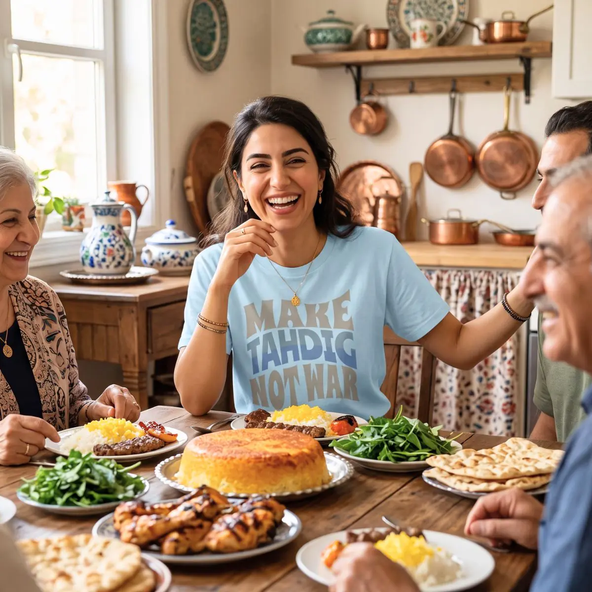 Make Tahdig Not War | Persian Crunchy Rice Cozy Unisex T-Shirt - Image 5