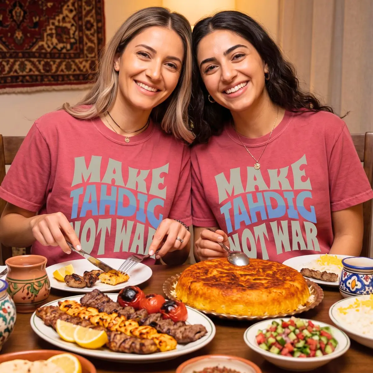 Make Tahdig Not War | Persian Crunchy Rice Cozy Unisex T-Shirt - Image 9