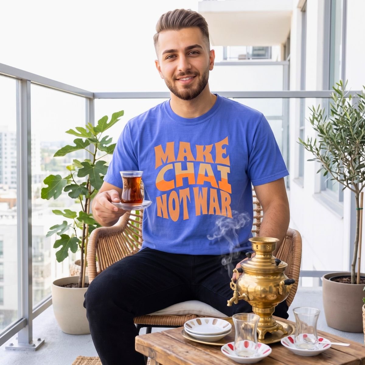 Make Chai Not War | Funny Persian Gift Cozy Unisex T-Shirt - Image 5