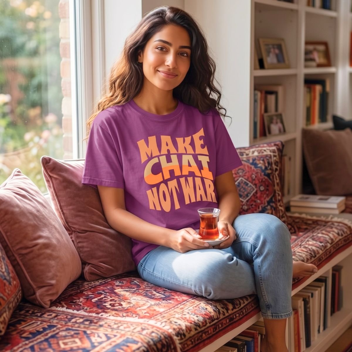 Make Chai Not War | Funny Persian Gift Cozy Unisex T-Shirt - Image 7