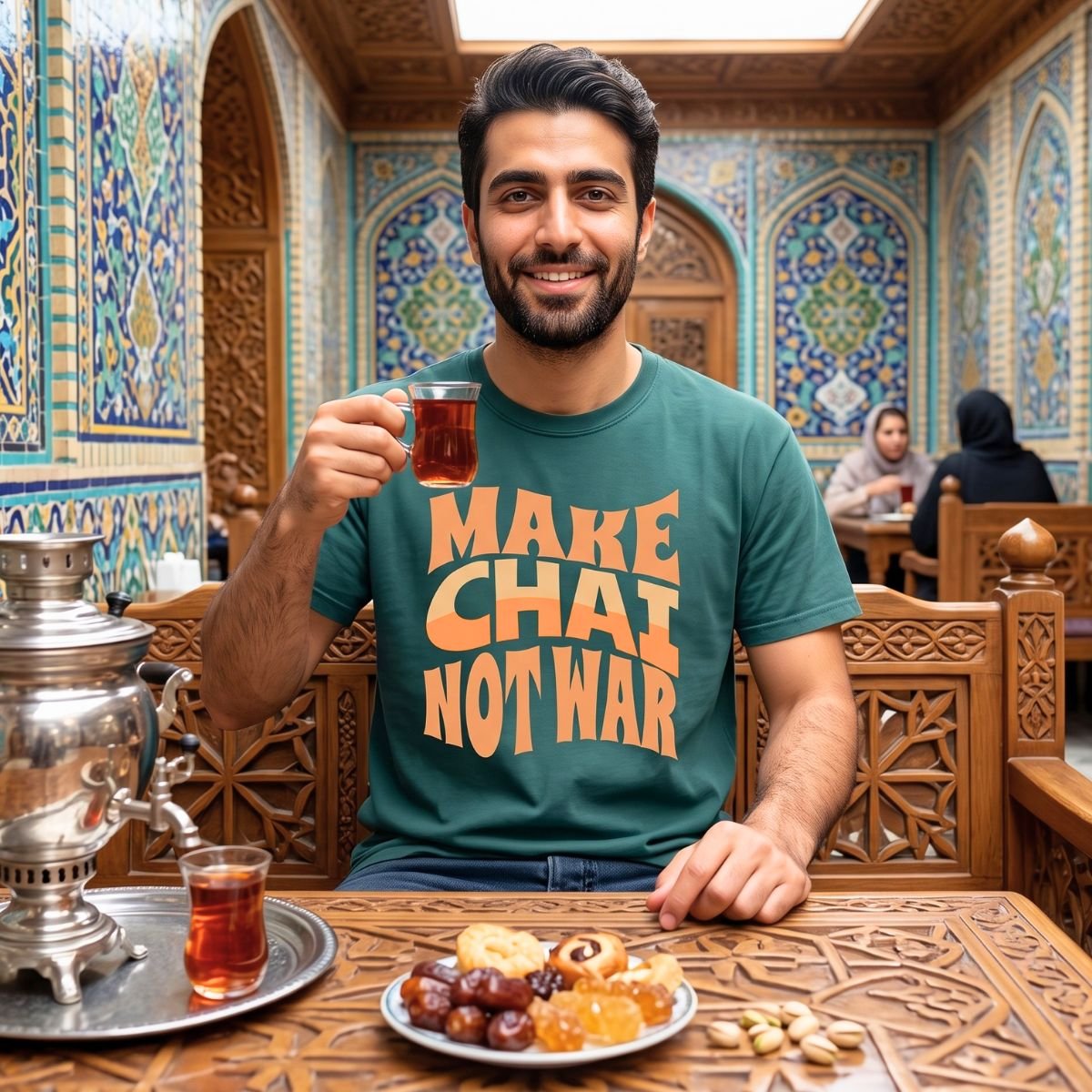 Make Chai Not War | Funny Persian Gift Cozy Unisex T-Shirt - Image 3