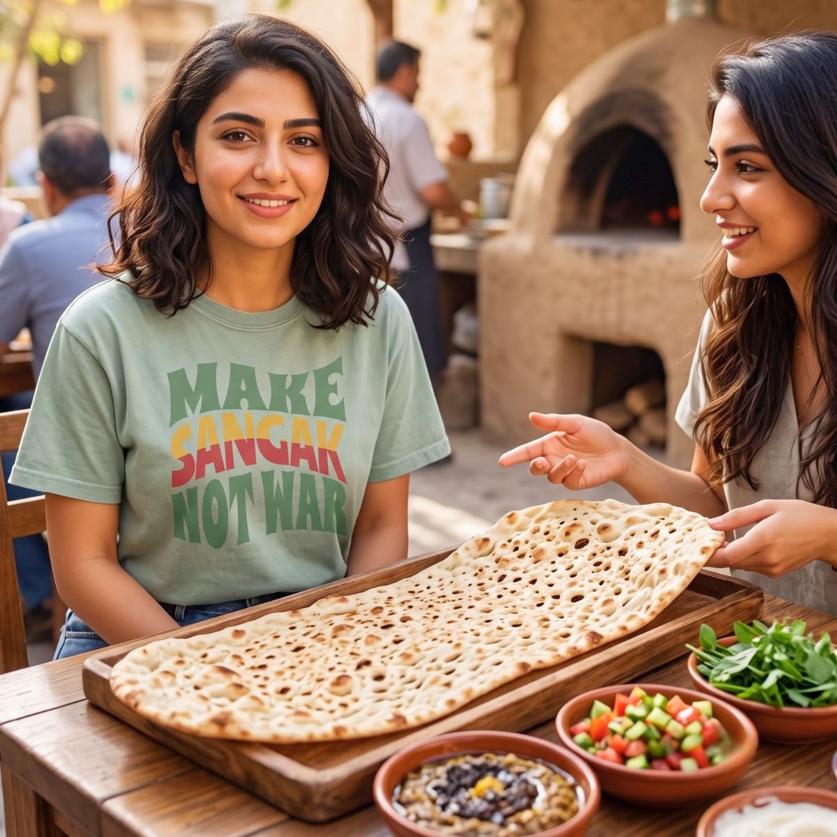 Make Sangak Not War | Persian Pebble Bread Cozy Unisex T-Shirt - Image 5