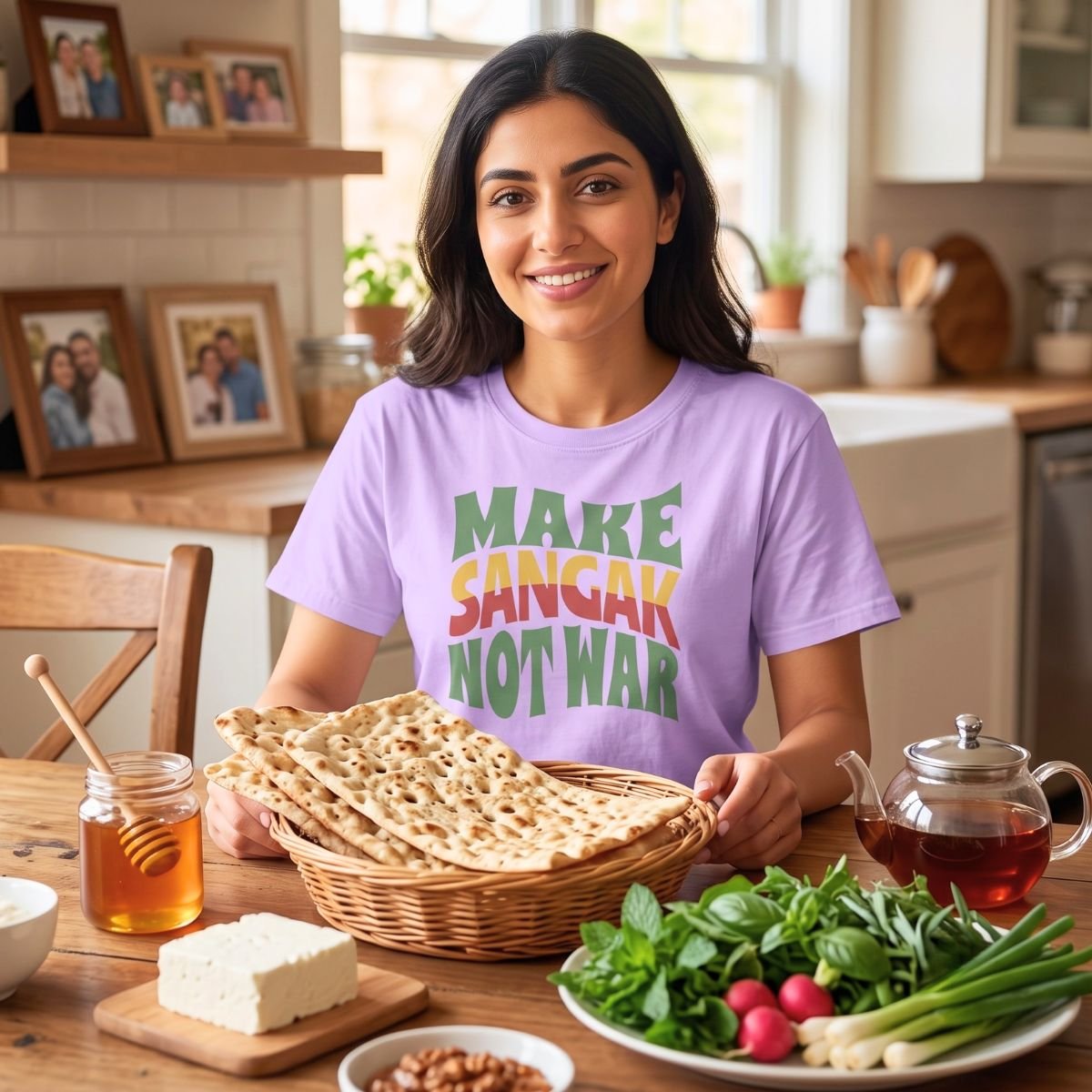 Make Sangak Not War | Persian Pebble Bread Cozy Unisex T-Shirt - Image 9