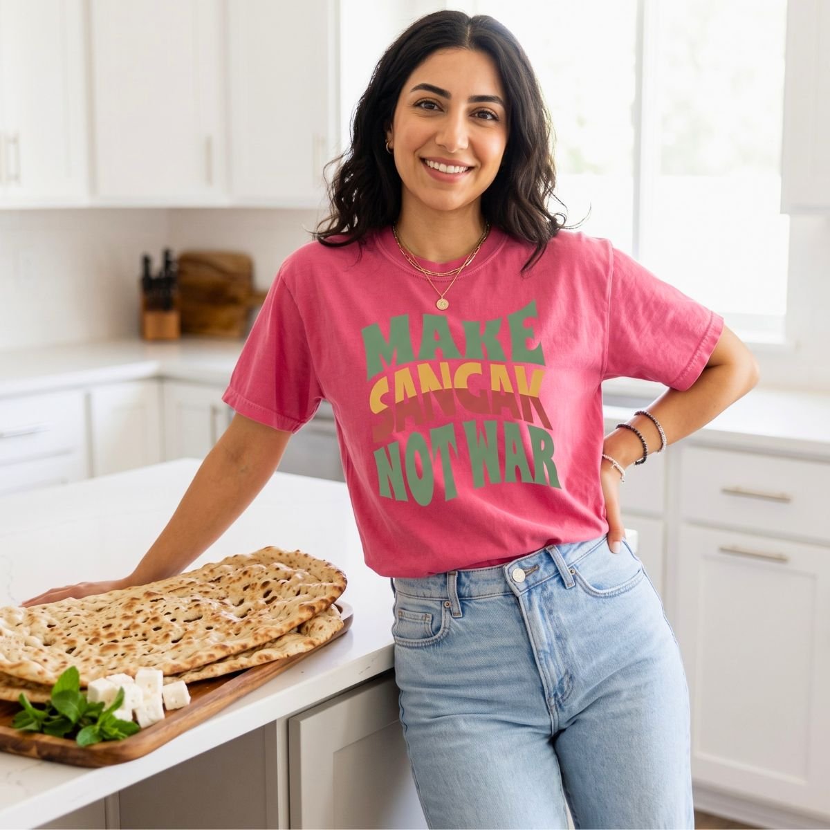 Make Sangak Not War | Persian Pebble Bread Cozy Unisex T-Shirt - Image 7