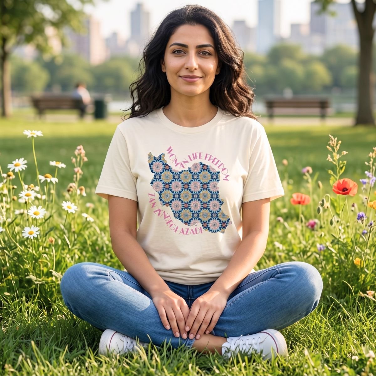 Woman Life Freedom Protest | Flowers Pink Retro Unisex Shirt - Image 3