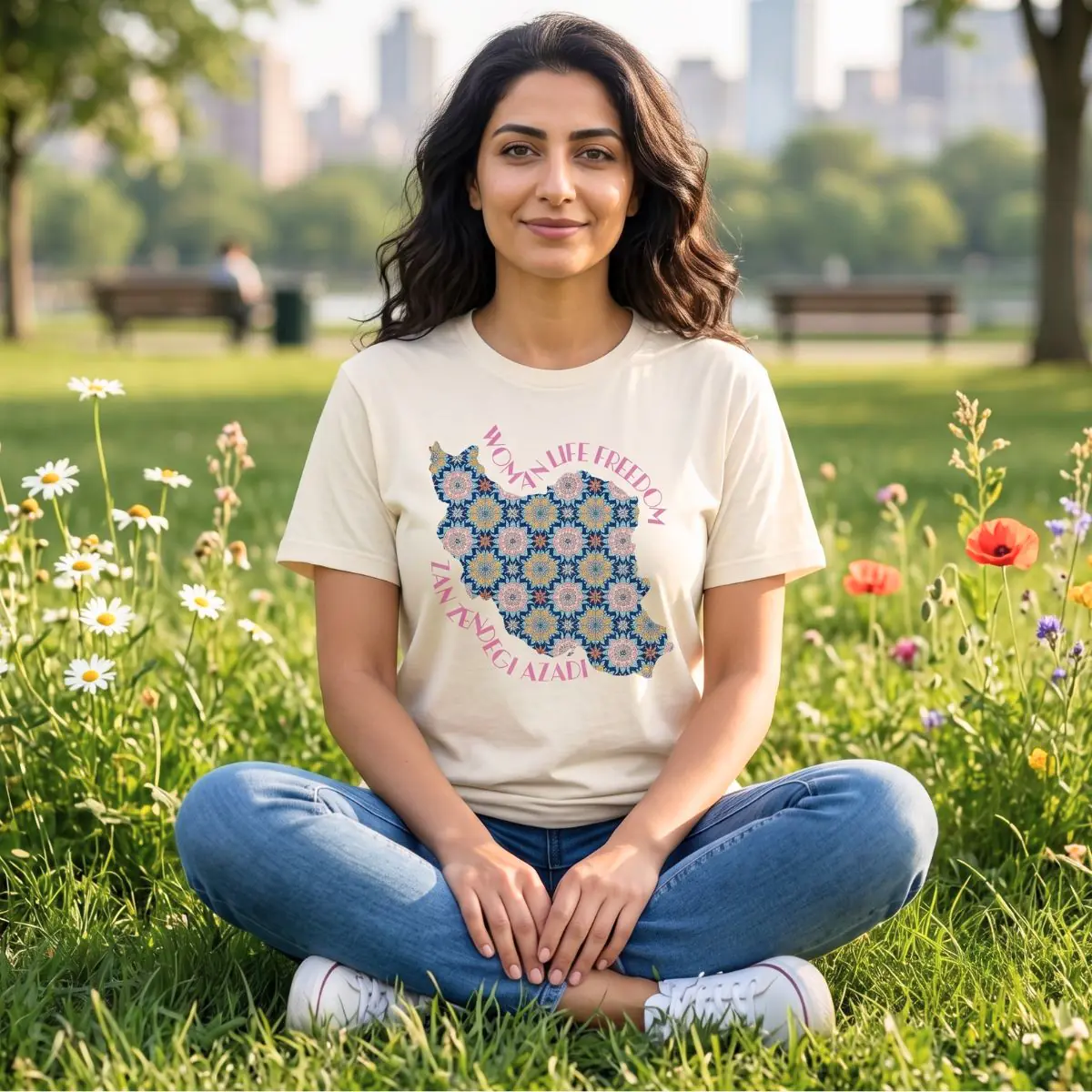Woman Life Freedom Protest | Flowers Pink Retro Unisex Shirt - Image 3