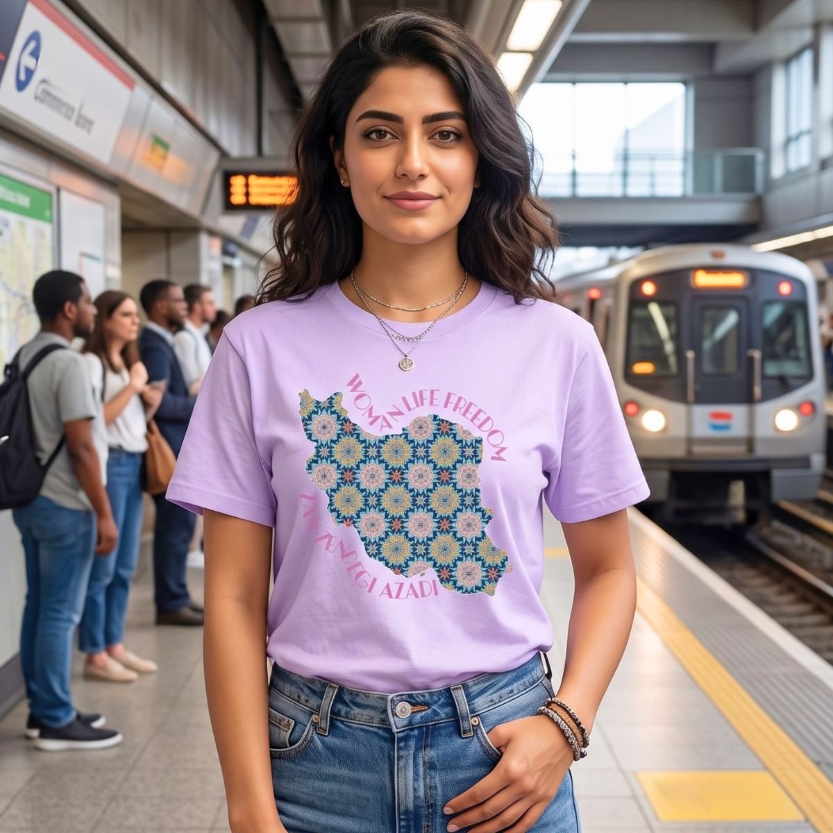 Woman Life Freedom Protest | Flowers Pink Retro Unisex Shirt - Image 7
