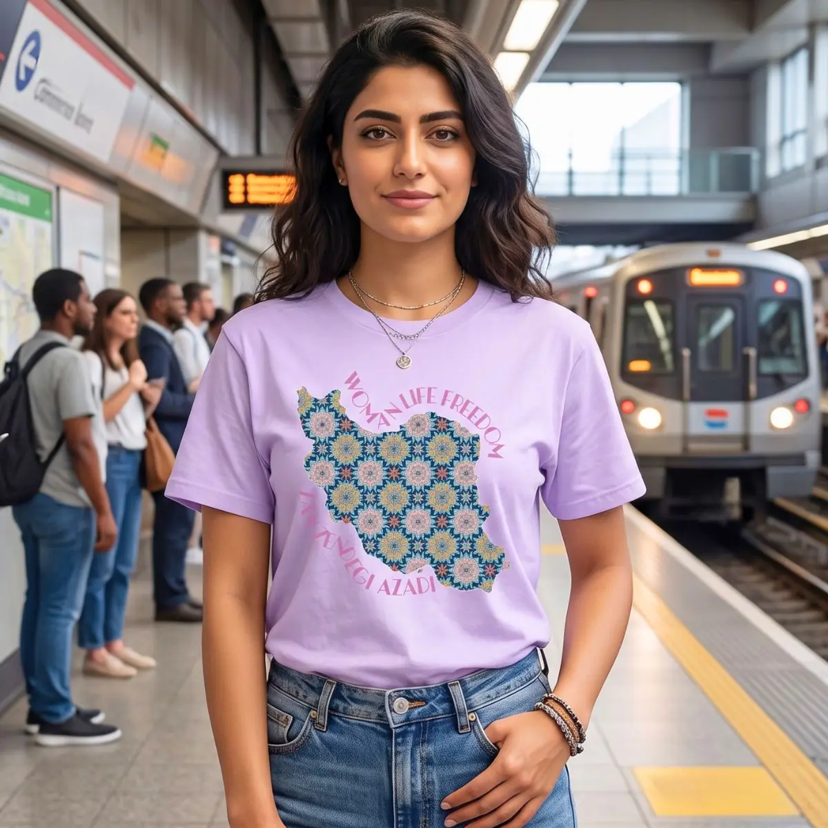 Woman Life Freedom Protest | Flowers Pink Retro Unisex Shirt - Image 7