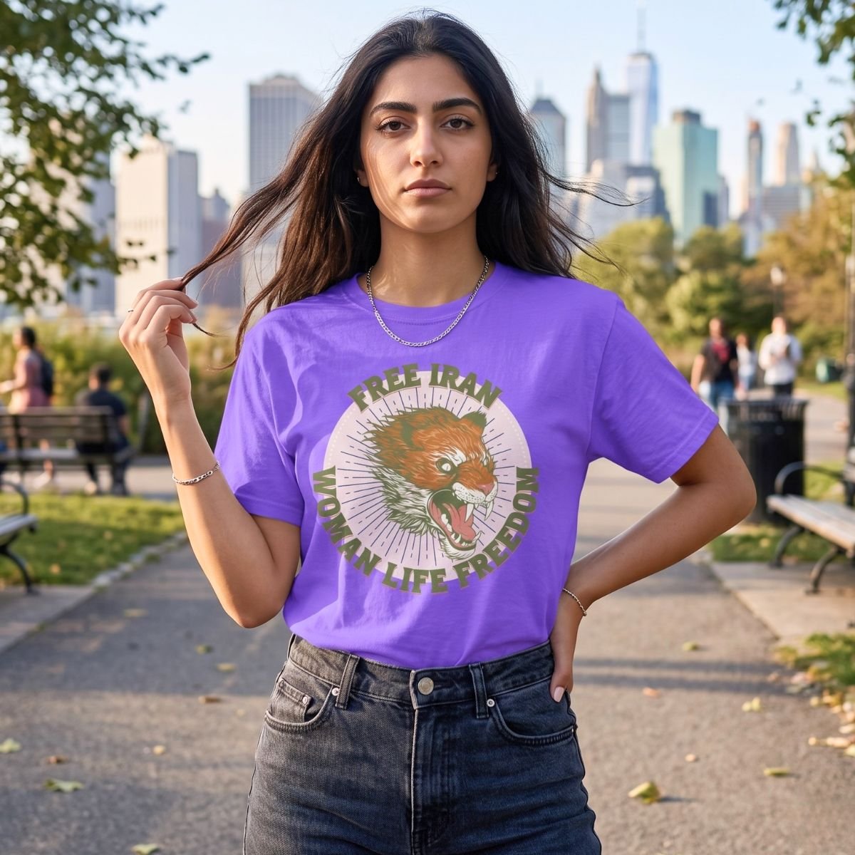 Free Iran Protest | Angry Lion Green Retro Unisex Shirt - Image 7