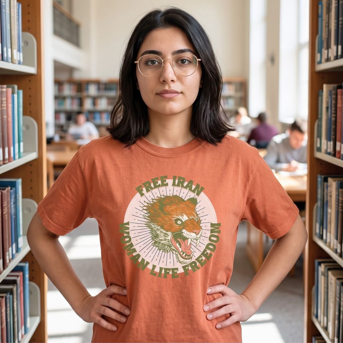 Free Iran Protest | Angry Lion Green Retro Unisex Shirt - Image 3