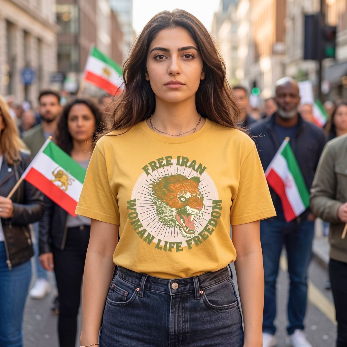 Free Iran Protest | Angry Lion Green Retro Unisex Shirt