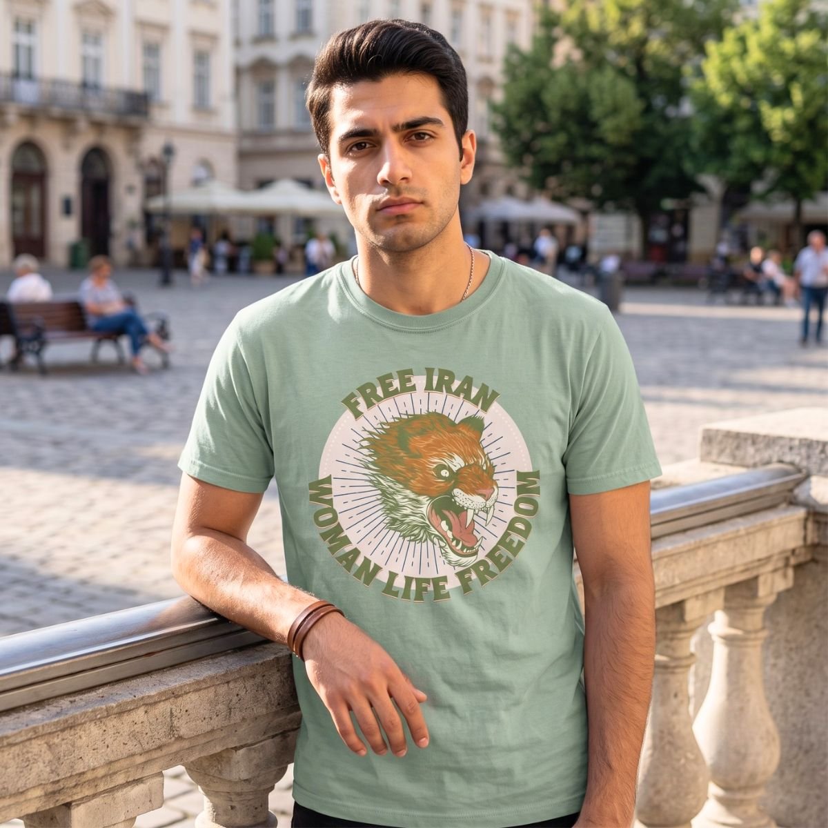 Free Iran Protest | Angry Lion Green Retro Unisex Shirt - Image 5