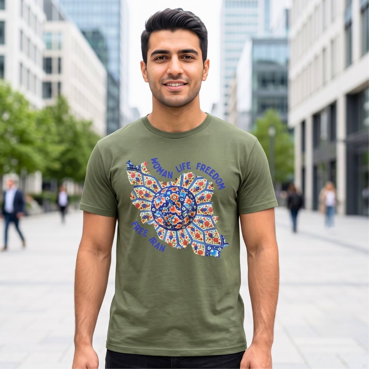 Woman Life Freedom | Persian Art Blue Unisex Shirt - Image 3