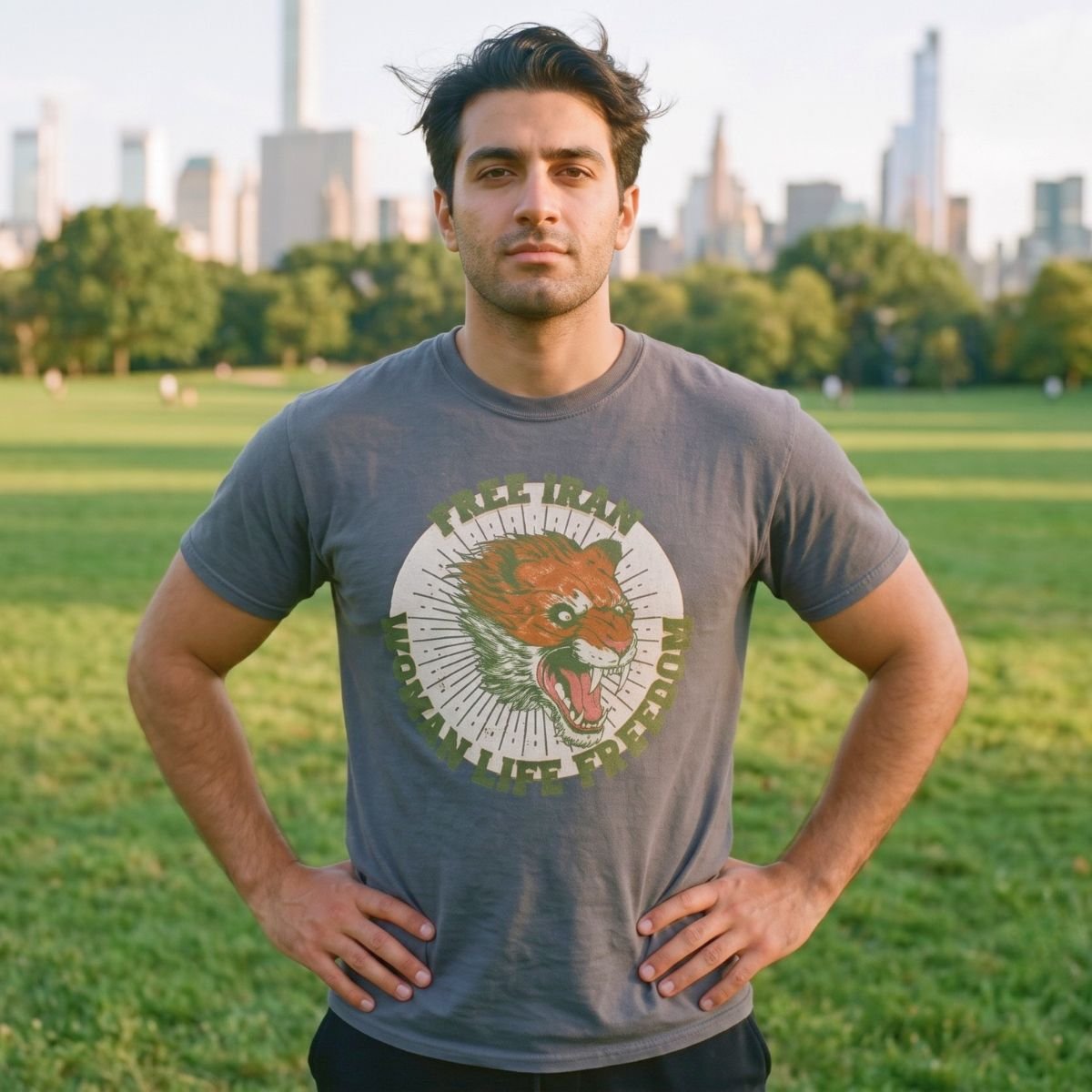 Free Iran Protest | Angry Lion Green Unisex Shirt - Image 3