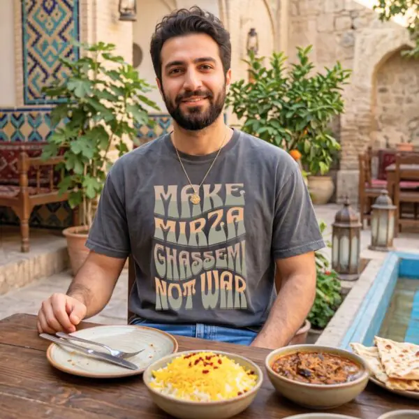 Make Mirza Ghassemi Not War | Persian Aubergine Retro Unisex Shirt
