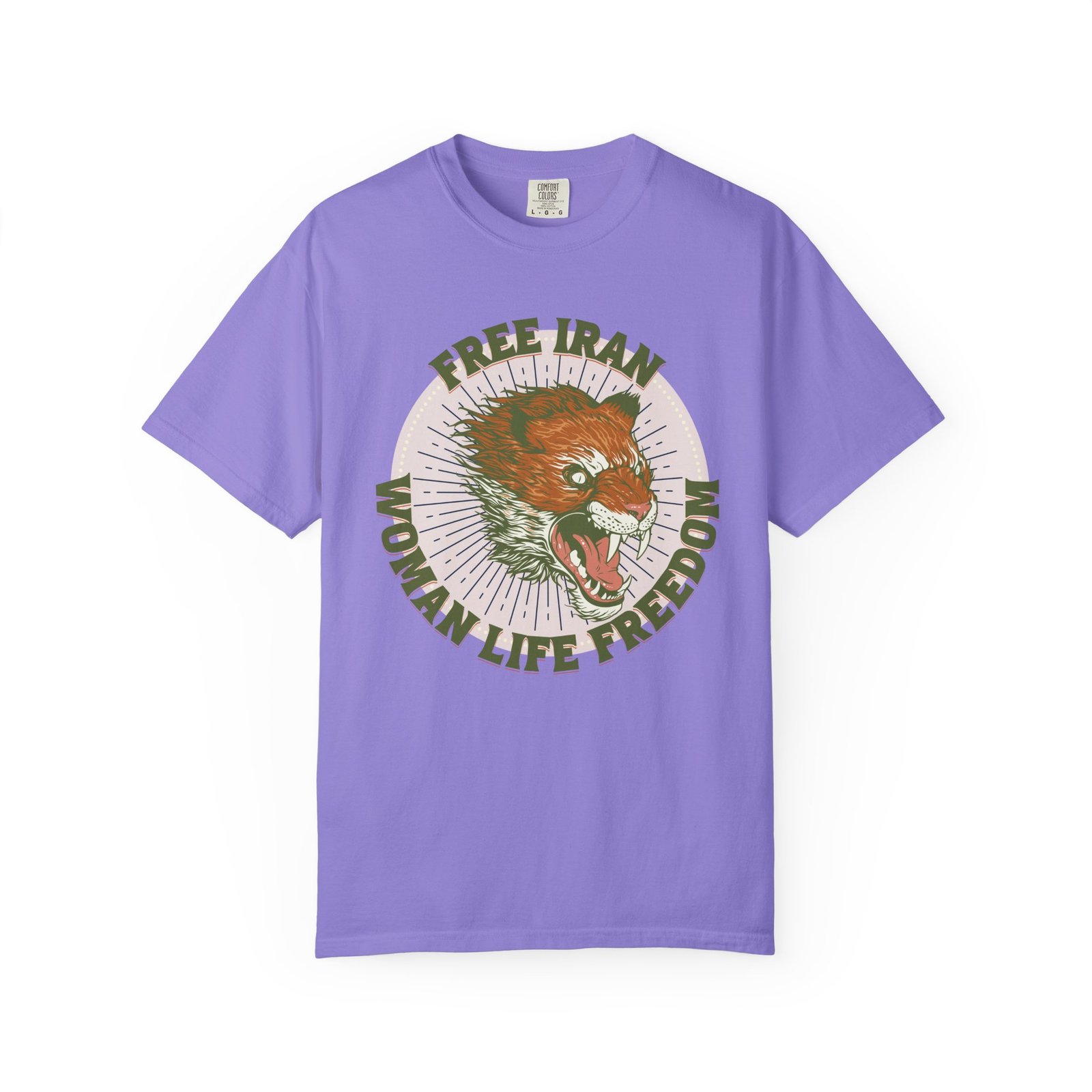 Free Iran Protest | Angry Lion Green Retro Unisex Shirt - Image 8